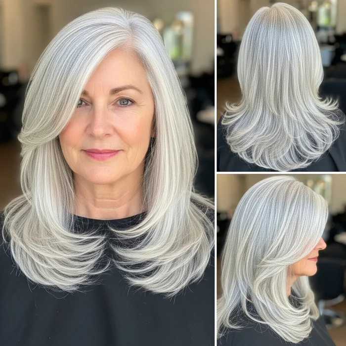 Very Long Silver Hair With Side Part