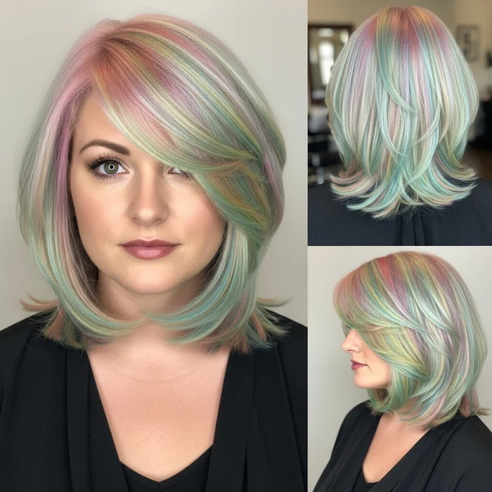 Vibrant Pastel Rainbow Layered Bob