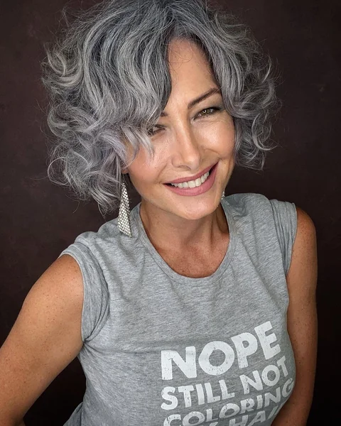 Vibrant Silver Curly Shag for Natural Gray Hair