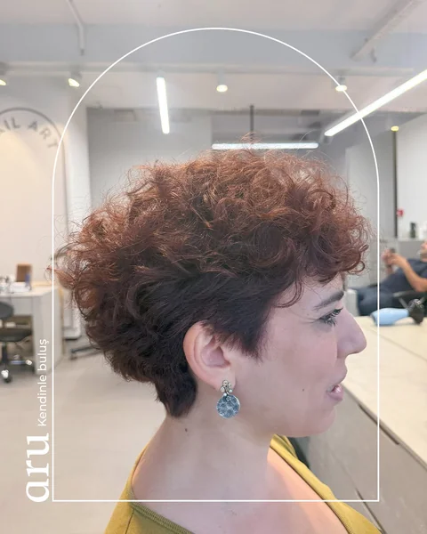 Voluminous Auburn Curly Pixie with Tapered Sides