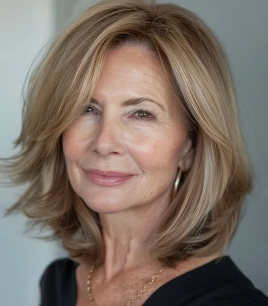 Voluminous Blowout Lob with Face-Framing Layers