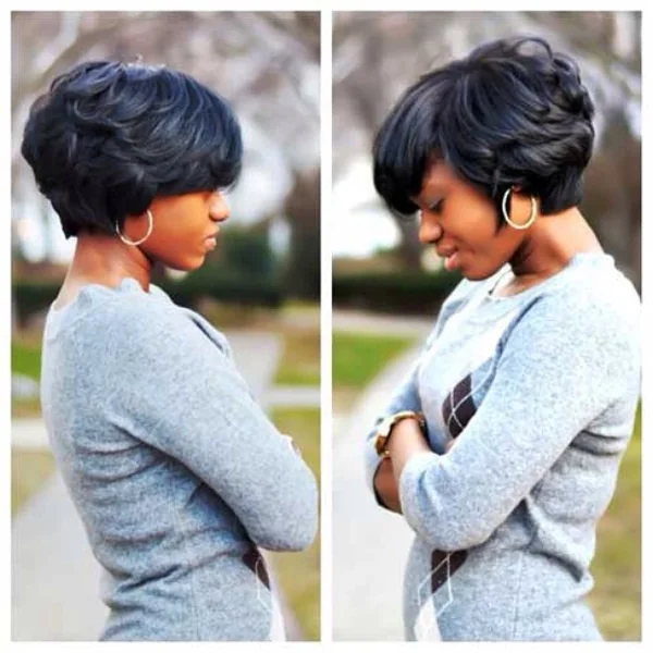 Voluminous Layered Tapered Bob with Bangs