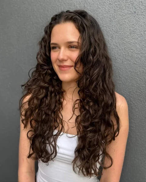 Voluminous Natural Ringlets on Long Dark Hair