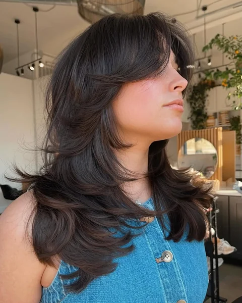 Voluminous Shag Cut with Full Curtain Bangs