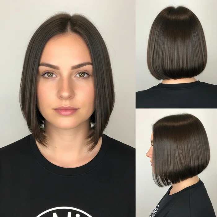 Warm Brunette Short Blunt Bob