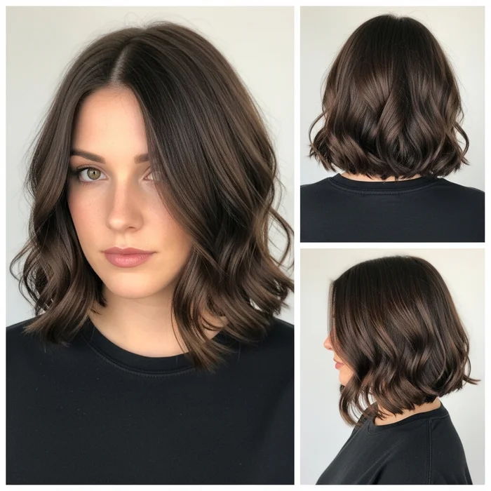 Wavy Blunt Bob On Chocolate Brown Hair