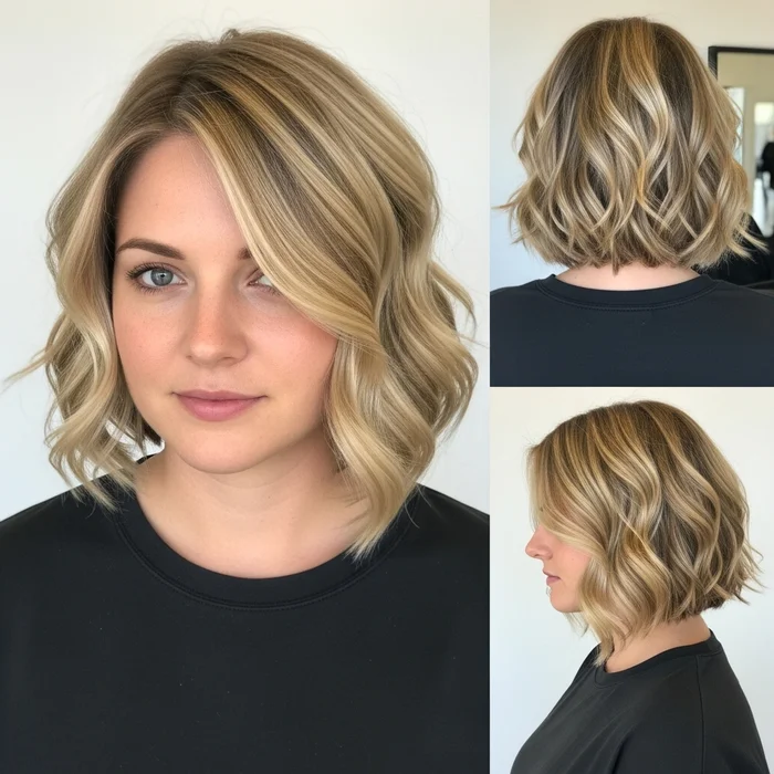 Wavy Bob With Blonde Balayage Highlights