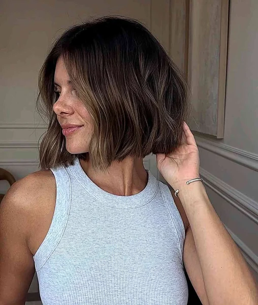 Wavy Chocolate Chin Bob with Subtle Texture