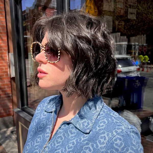 Wavy Dark Brunette Shaggy Bob for Thick Hair