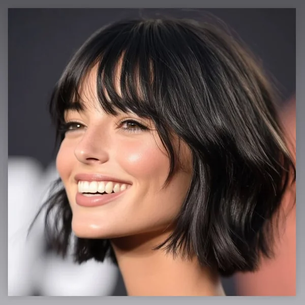 Wavy Dark Chin Bob with Soft Full Fringe