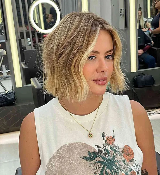 Wavy Dimensional Blonde Bob with Volume