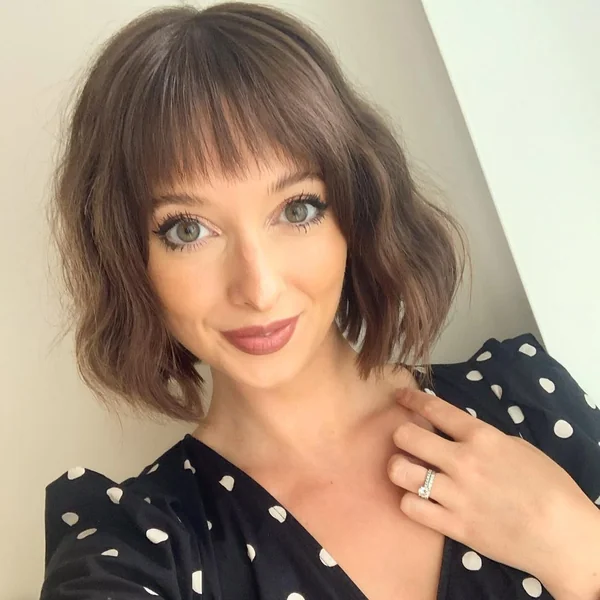 Wavy French Bob with Full, Soft Bangs