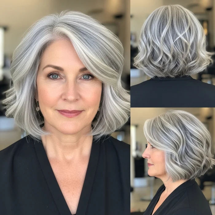 Wavy Gray Bob Hairstyles Over 50