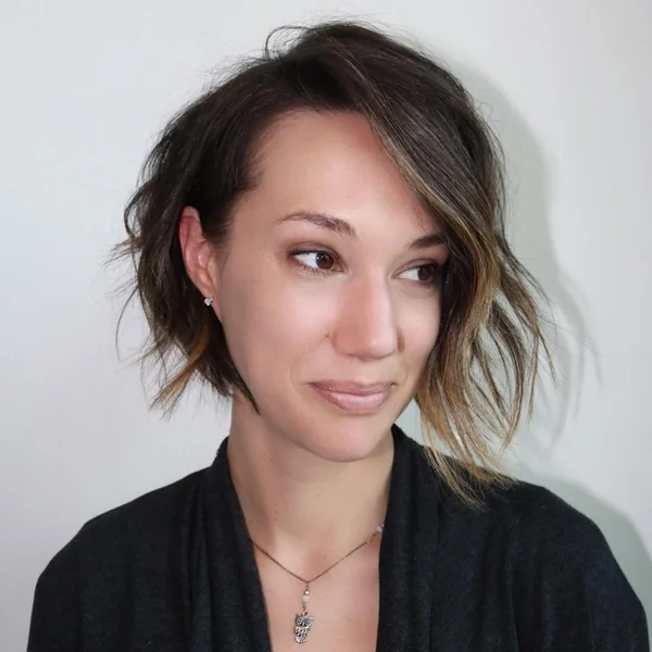Wavy Long Pixie Bob with Deep Side Part