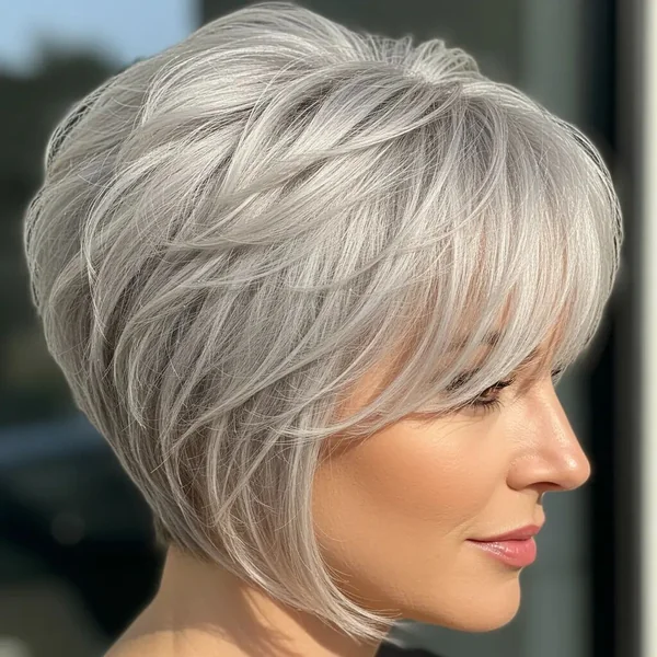 Airy Silver Messy Bob with Wispy Tapered Layers
