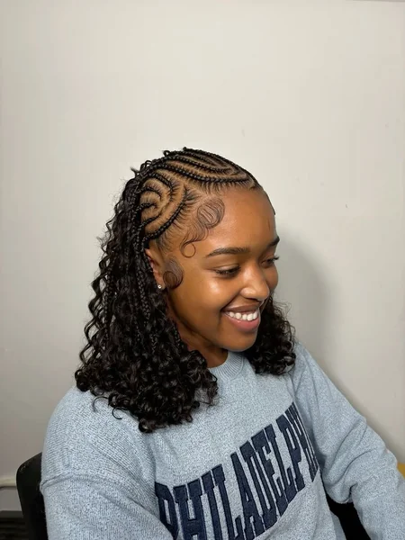 Artistic Half-Up Feed-in Braids with Voluminous Summer Curls