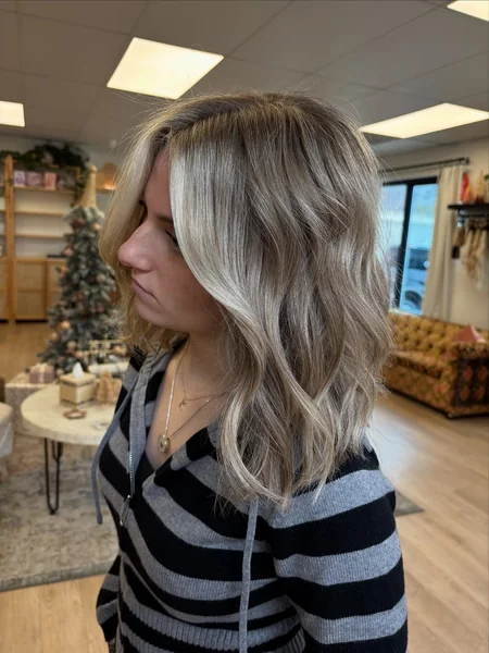 Ash Blonde Lived-In Lob with Bright Face-Framing Highlights