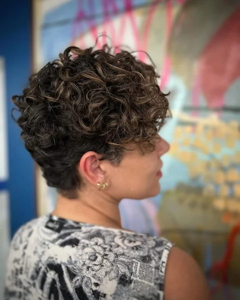 Auburn Curled Pixie with Soft Wispy Perimeter