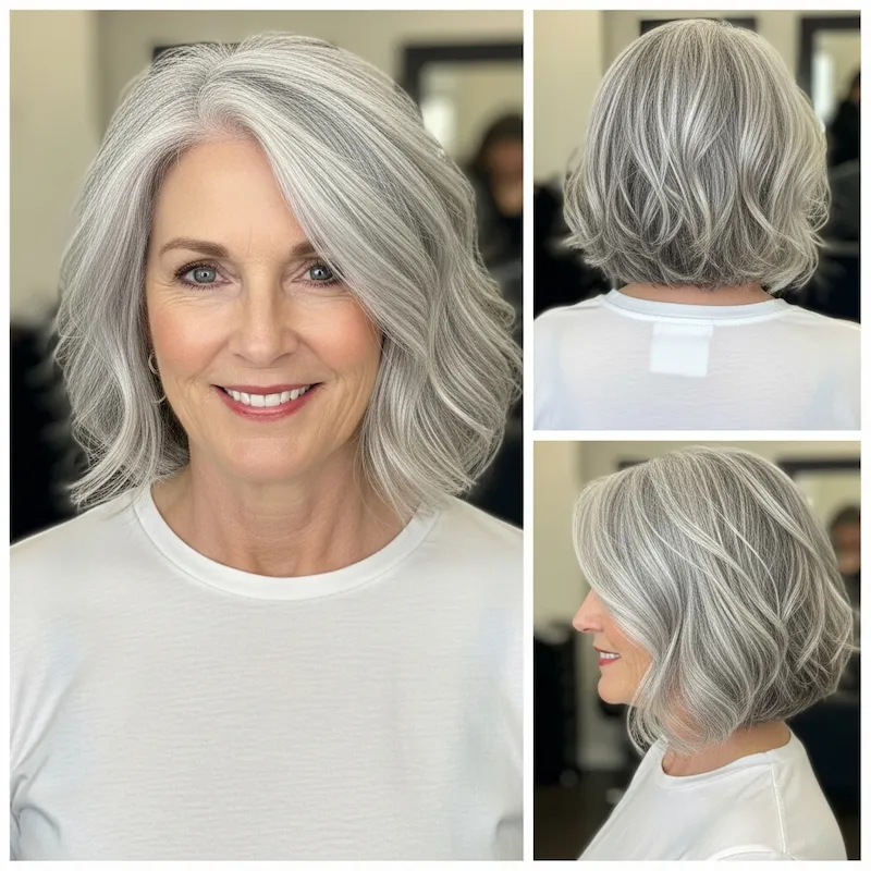 Silver Wavy Shoulder-Length Bob