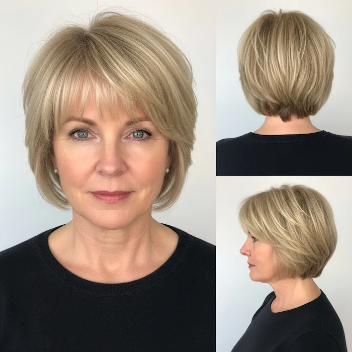 Cropped Blonde Layers with Bangs