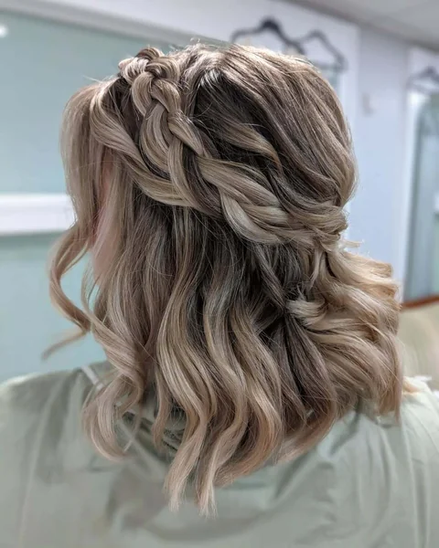 Blonde Wavy Half-Up with Gorgeous Waterfall Braid