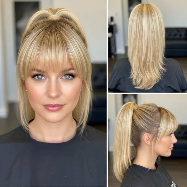 Blonde Ponytail With Bangs Hairstyles