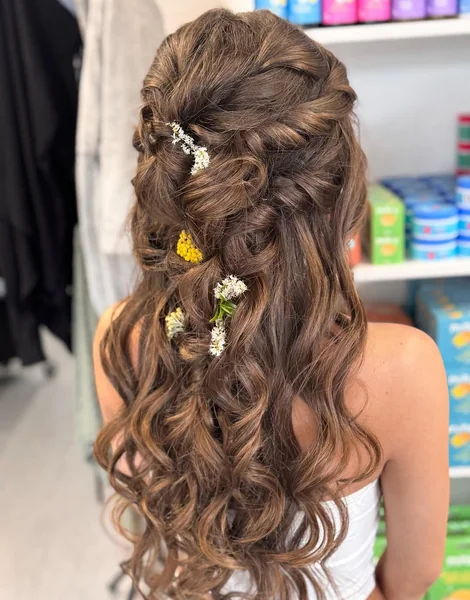 Bohemian Braided Half-Up Style with Fresh Flowers