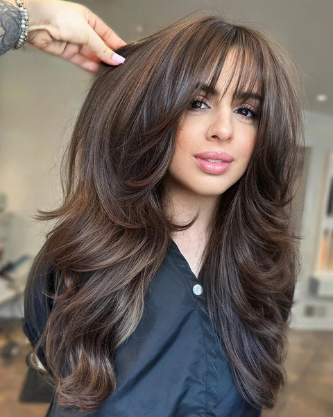 Bombshell Chocolate Layers with Sweeping Side Bangs