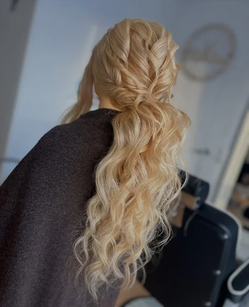 Braided High Messy Ponytail with Beachy Texture