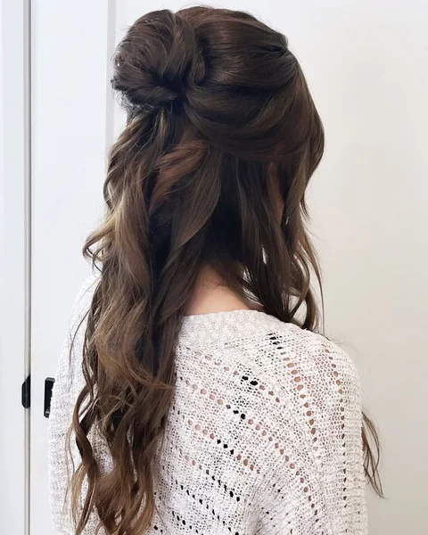 Braided Rosette Half-Up Bun with Sparkling Rhinestones