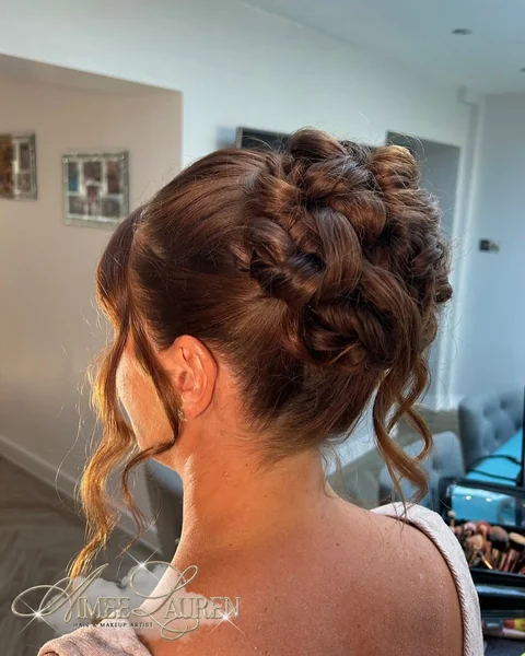 Braided Updo with Glossy Twisted Low Bun