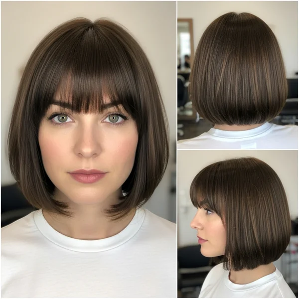 Brown Bob Haircut With Bangs