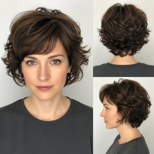 Brown Curly Pixie Haircut