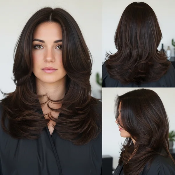 Butterfly Haircut Long Hair Brunette