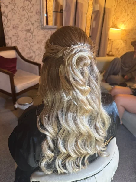 Cascading Ash Brown Half-Up Twist with Soft Curls