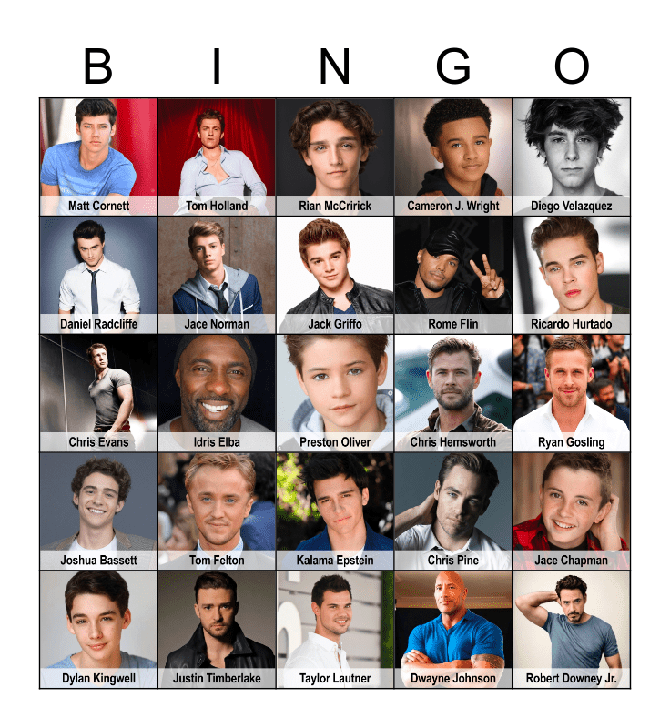 Celebrity Crush Bingo Card