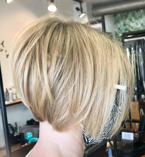 Chic Blonde Stacked Bob with Wispy Layers
