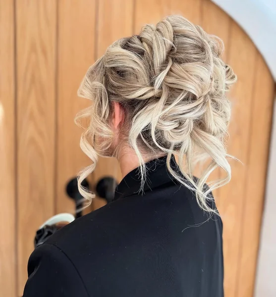 Chic Braided High Bun with Vibrant Beaded Bangs