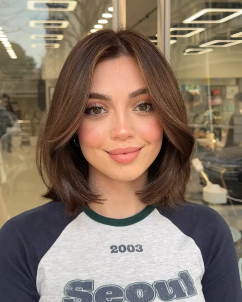 Chic Chocolate Lob with Soft Face-Framing Layers