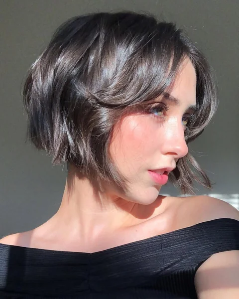 Chic Glossy French Bob with Flicked Layers