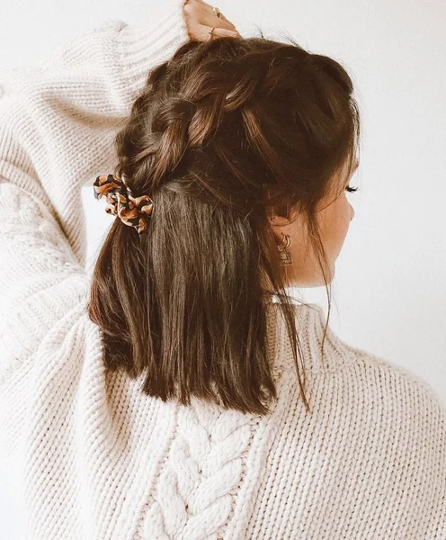 Chic Half-Up French Braid with a Velvet Scrunchie