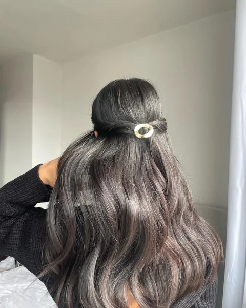 Chic Half-Up Twist with Soft Glossy Waves