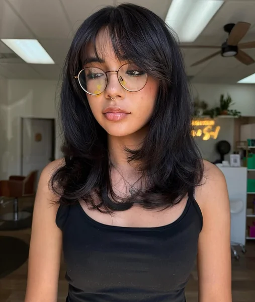 Chic Inky Shag with Wispy See-Through Bangs