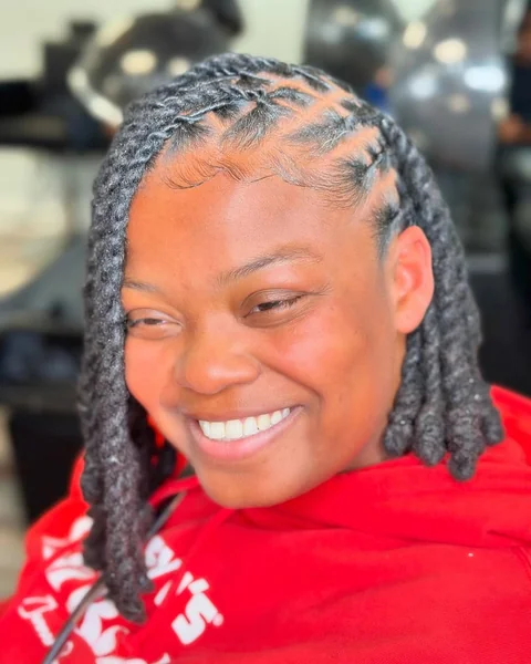 Chic Symmetrical Twisted Loc Bob with Precise Parting