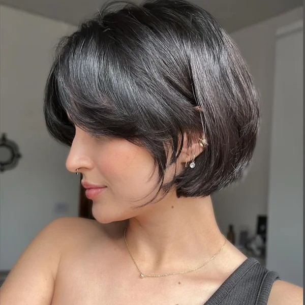 Chic Tapered Undercut Bob with Brunette Layers