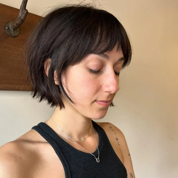 Chic Textured Brunette Bob with Piecey Layers