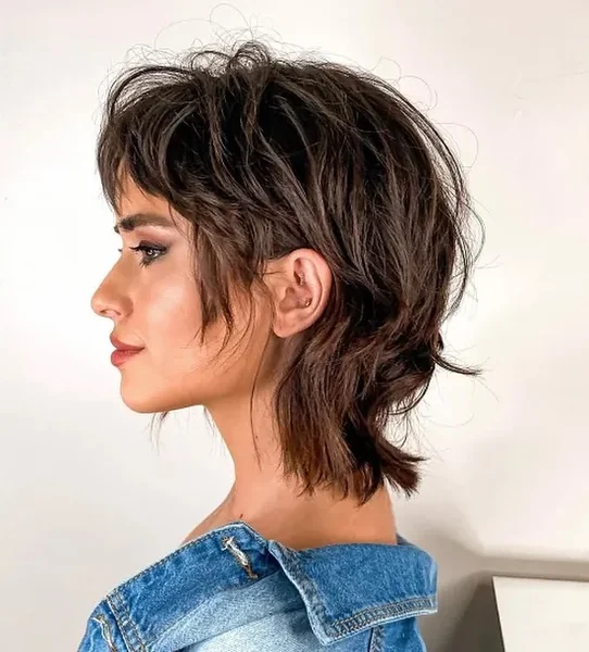 Choppy Brunette Pixie-Mullet with Shaggy Texture