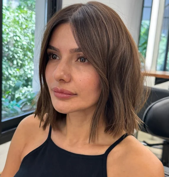 Choppy Dark Brown Bob with Shaggy French Fringe