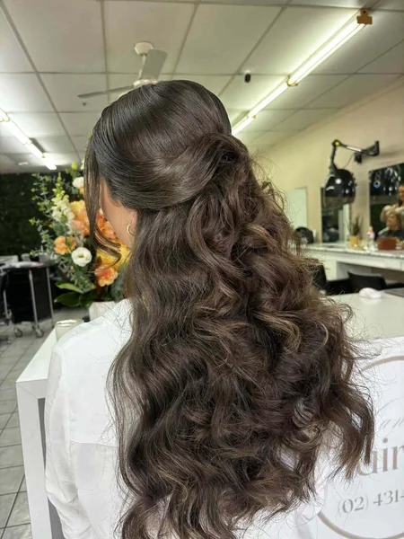 Classic Romantic Half-Up with Cascading Brunette Curls