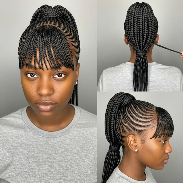 Cornrow Braided Ponytail With Bang